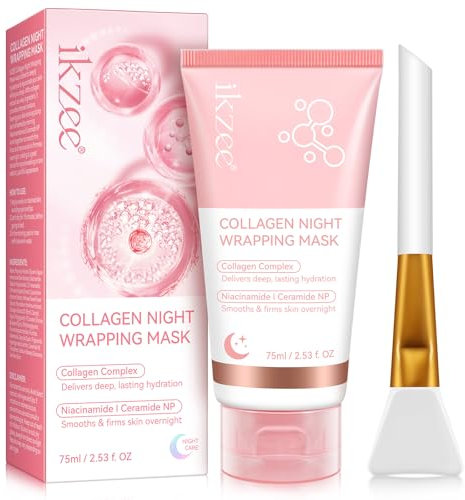 Collagen Night Wrapping Mask 75 ml, Collagen Overnight Wrapping Peel Off Gesichtsmaske, Elastizität & Feuchtigkeitspflege, Reduziert Erschlaffung & Mattigkeit, Hydrolysiertes Collagen für Strahlende