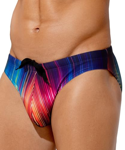 Mauro Kane Badehose Herren Slip Eng Kurze Bunt Badeslip mit Tunnelzug, M