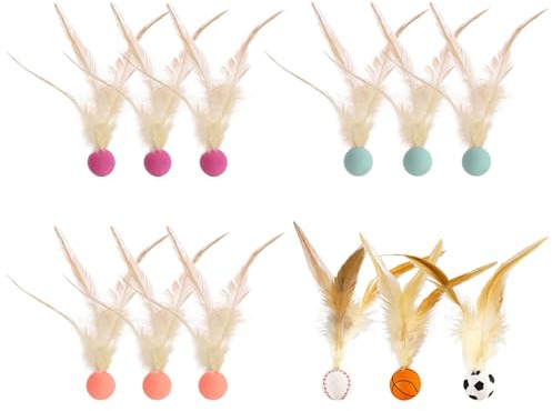 OAOSDH 12 Piezas De Bolas De Estiramiento con Plumas, Juguetes Creativos para Mascotas, Divertidos Juguetes para Gatos, Juguetes Interactivos, Suministros para Mascotas.