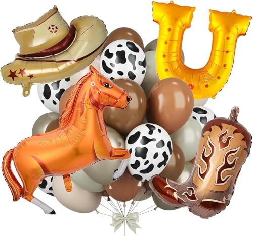 Kit de 22 Piezas Decoración - Globos Vaquero Látex, Bota, Sombrero Aluminio, Caballo Tema Cowboy