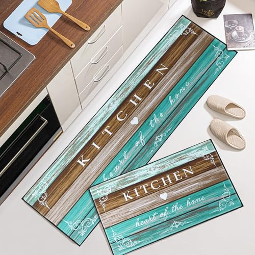 7VSTOHS Juego de Alfombras de Cocina Antideslizantes de 2 Piezas, Tapete Cocina Antideslizante Resistente al Aceite, Adecuado para Cocina, Baño, Sala de Estar, 43x75 + 43x120 cm