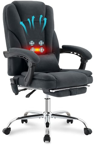 Fantasylab Bürostuhl Chefsessel mit Massagefunktion Ergonomischer Schreibtischstuhl 200KG Bürosessel aus Stoff Computerstuhl mit 4-Punkt-Massage, Dunkelgrau
