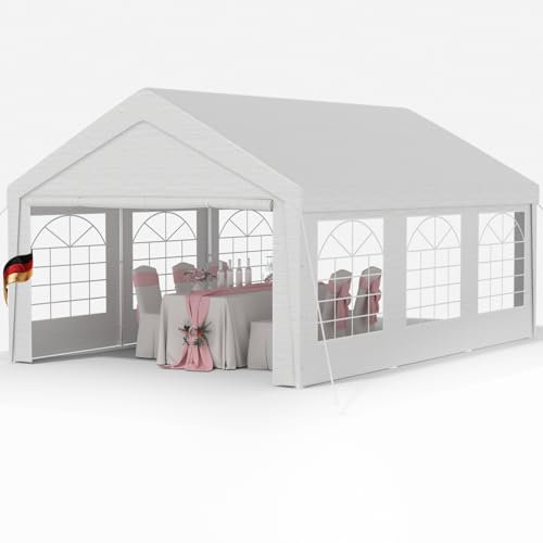 Cenador de 4 x 6 m, resistente al agua y estable, con ventanas, carpa pesada para fiestas, bodas, fiestas, fiestas en casa, resistente al viento, color blanco