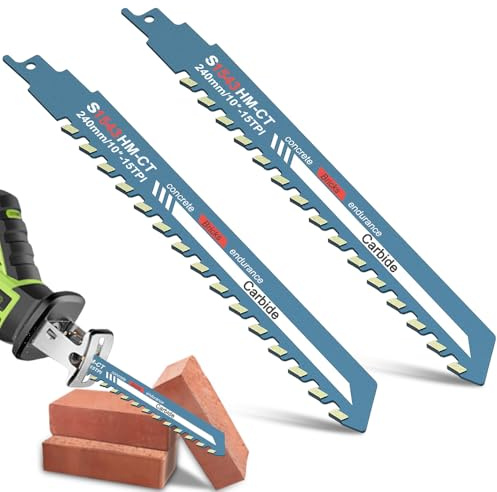 Rppiup 2PCS Reciprocating Saw Blades, 10in Universal Concrete Sabre Saw Blades, Heavy Duty Brick Concrete Cement Board Cutting Reciprocating Sabre Saw Blade for Cement Composite Panel