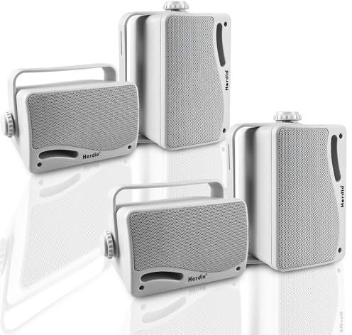 Herdio Altoparlanti Bluetooth da esterno da 3,5 pollici e 400 Watt, cablati, impermeabili, con bassi potenti, da montare a parete, per terrazza, giardino, veranda, interno, 4 pezzi, Bianchi