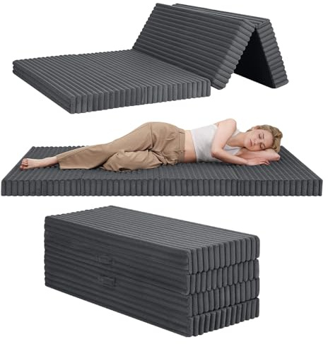 MeMoreCool Folding Floor Mattress 190x120cm, 4-Fold Foam Guest Bed, Grey
