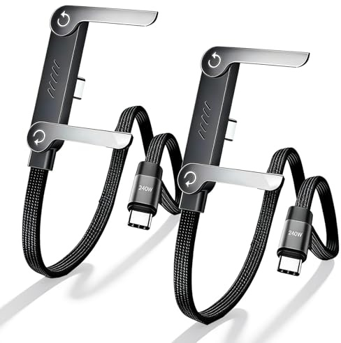 LEVMEK 2Pcs Cavo USB C a USB C 240W con Supporto Telefono Pieghevole, Cavo Ricarica Rapida PD 3.1 240W Design a T Antipiega, Cavo USB C Intrecciato 1,5 m con Stand Integrato, Ricarica e Dati 480 Mbps