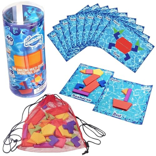 Swimming Training Diving Pool Toys Includes 40 Multi Shape Sinking Toys 18 Challenge Cards With 3 Difficulty Levels Mesh Storage Bag Underwater Seek And Find Gems Game For Bath Pool Water Park Sea