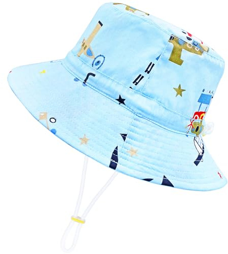 CHEESANHERR Sombrero de Sol Niño Niña, Gorro Bebe Verano Ajustable, Sombrero de Playa Pescador Gorros Proteccion UV Unisexo Sombreros ala Ancha para Exteriores 2 a 8 Años (Avión Azul)