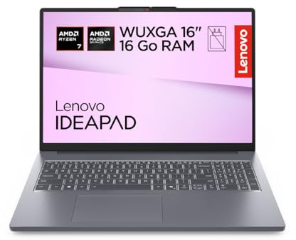 Lenovo IdeaPad Slim 3 16ARP10 - Ordinateur Portable 16'' WUXGA (AMD Ryzen 7 170, RAM 16Go, SSD 512Go, AMD Radeon 680M Graphics, Windows 11 Home) Clavier AZERTY Français Non rétroéclairé - Gris