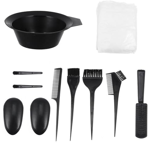 11pcs Hair Dyeing Kit Pp Mixing Bowl Comb Set for Salon Use | Black, with Ear Covers and Hair Clip, Portable Home Colouring Tools for Professional Stylists
