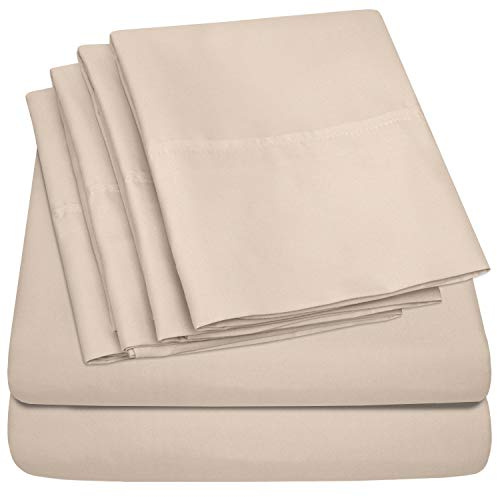 Cal King Size Bed Sheets - 6 Piece 1500 Supreme Collection Fine Brushed Microfiber Deep Pocket California King Sheet Set Bedding - 2 Extra Pillow Cases, Great Value, California King, Beige