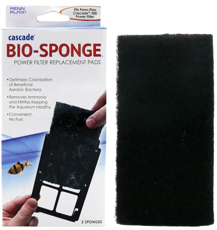 Penn-Plax Cascade 300 Power Filter Replacement Bio Sponge, 2 Pack -Durable Aquarium Filter Media Compatible with Cascade Power Filters -Improves Water Flow & Filtration Efficiency -Black, 7 x 1 x 5 In