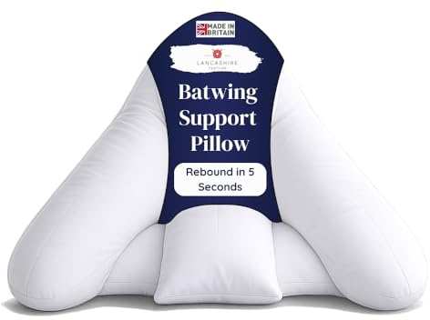 Lancashire Textiles Orthopaedic Batwing Shaped Neck & Back Support Pillow for Help with Cushioning and Sitting Complete with White Removable Pillowcase