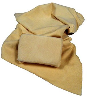 2 pezzi set: vera finestra cuoio e spugna – Bella Pelle Panno in 42 x 65 cm insieme con spugna di 8 x 13 cm