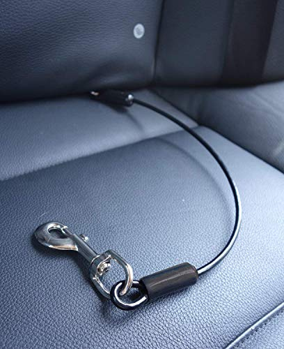 Leash Boss Dog Car Seat Belt Restraint - No-Chew Heavy Duty Car Seatbelt for Pets - 5 Sizes - Coated Steel Rope to Prevent Chewing (16 in) - Restraints for Dogs in Cars - Dog Seat Belt for Car