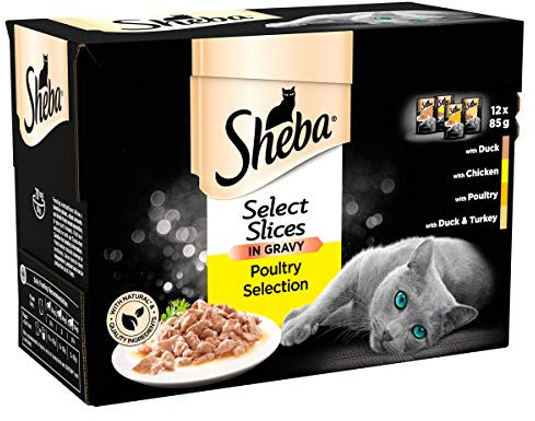 Sheba Select Slices, Wet Cat Food Pouches, Poultry Collection in Gravy, 12 x 85 g, transparent