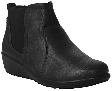 Cushion Walk Womens Ladies Slip On Twin Gusset Lightweight Casual Comfort Ankle Boots UK Sizes 4-8 (8 UK, Black)