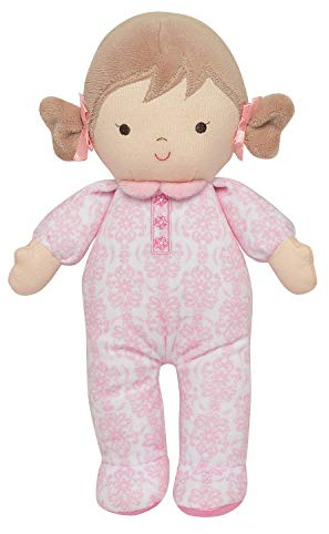 Little Me Plush 11 inch Baby Doll with Rattle, Brigitte (Floral Damask, Pink)