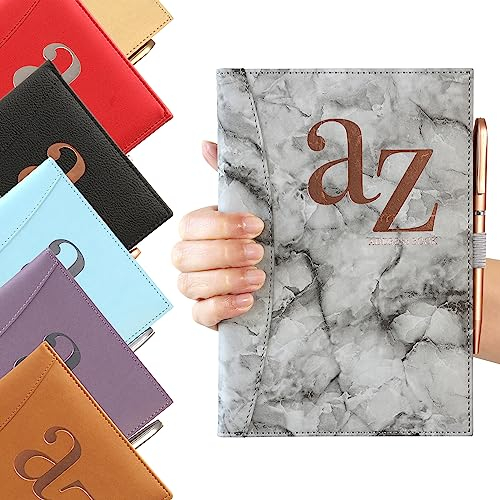 A bis Z Telefon-Adressbuch, A-Z Index, Hardcover, mit Stift, A5, Adressbuch, Home Office, Arbeit (grau marmoriert)