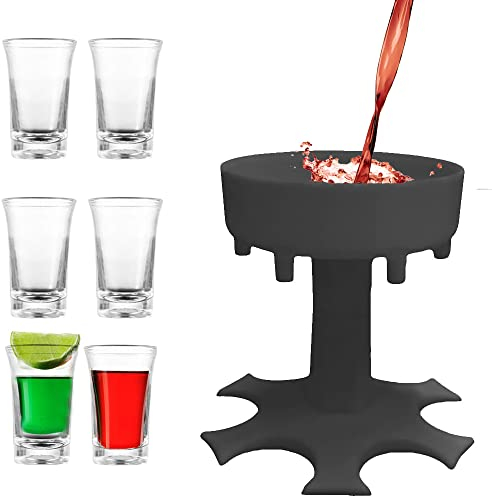 Bar Schnapsspender mit 6 Gläsern, Shot Dispenser 6, Schnapsglasspender und Halter, Cocktail Shots Spender, mit Tassen, für Party, Bar, Trinkspiel, Geburtstag, Indoor, Outdoor(Grau)