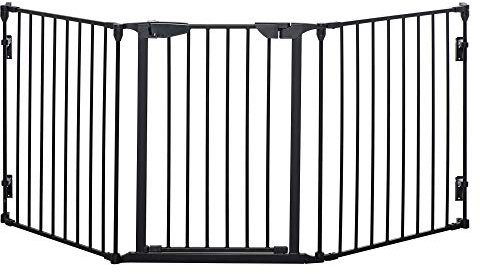 PawHut Barrera para Perros Plegable 180x74,5 cm Valla para Mascotas de 3 Paneles con Cierre Automático Barrera de Seguridad para Escalera Pasillo Negro