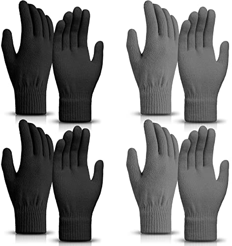 SATINIOR 4 Paar Magische Handschuhe Winter Strickhandschuhe Elastische Unisex Handschuhe Warme Fingerhandschuhe für Damen Herren Sport (Grau und Schwarz)