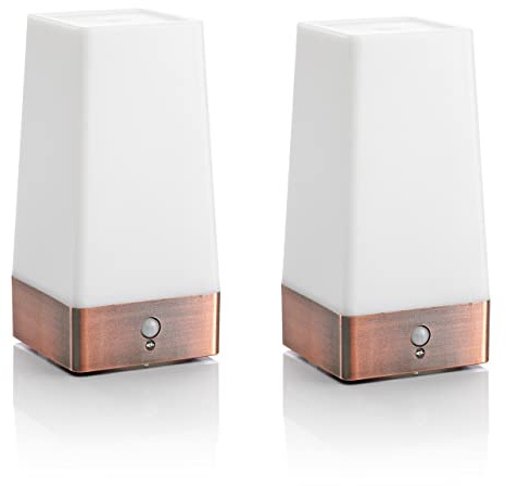 Auraglow Wireless PIR Motion Sensor Table Lamp Super Bright LED Battery Powered Hallway Night Light - Square - 2 Pack