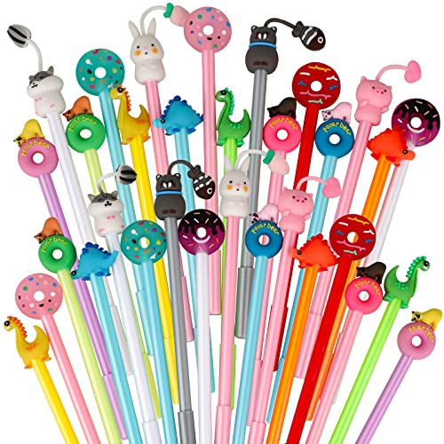 Runxin 30 Pcs Penna Gel Animale a Ciambella Kawaii Divertente, Carine Penne, Materiale Scolastico per Bambini, Regalini fine Festa Compleanno