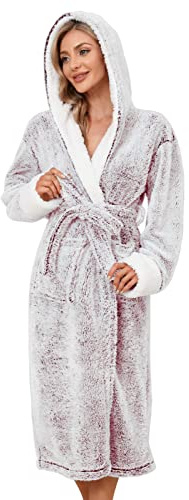 UMIPUBO Peignoir Femme Polaire Personnalisé l'hiver Robe de Chambre Chaude Femme Peignoir de Bain À Capuche Super Doux Long avec Ceinture (Vin rouge,M)