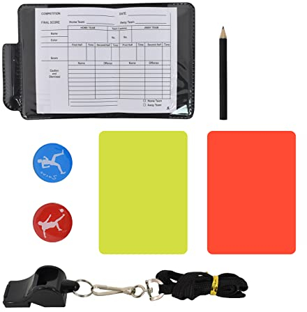 Zimoer Sport Schiedsrichter Karten Set Rote Karte Gelbe Karte mit Tasche Punktebuch Bleistift und Metall Schiedsrichter für Fußball Basketball, Schulsport,Schiedsrichterpfeife Set