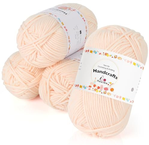 Aeelike 200g(4x50g) 5Ply Strickwolle, Ultraweiche Garn zum Häkeln, Polyacryl Häkelgarn von Pullover, Hautfarbe