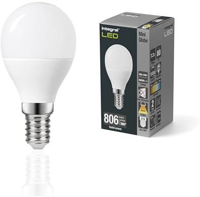 Integral Bombilla Mate LED E14 Cálido 2700 K, 806 LM, 7,3 W (equivalente 60 W) No Regulable - Paquete de 2 - Eficiencia energética - para accesorios de pared y lámparas en dormitorios, pasillos y mas