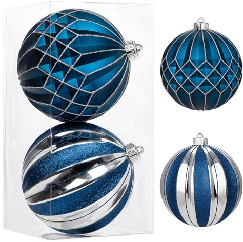 Ø15CM 2er-Set Große Christbaumkugeln Deko Weihnachten, Baumschmuck für Weihnachtsbaum, Weihnachtskugeln Weihnachtsbaumschmuck, Blau-Weiß