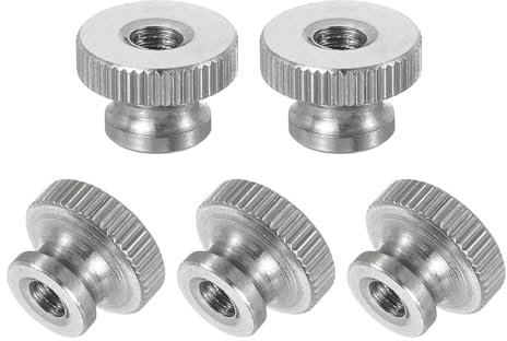 sourcing map Knurled Thumb Nuts, 5Pcs M4 x D12mm x H8mm Stainless Steel Round Knobs Fasteners Through Hole Hand Screw Nut Silver for 3D Printer Parts, Machine Tools