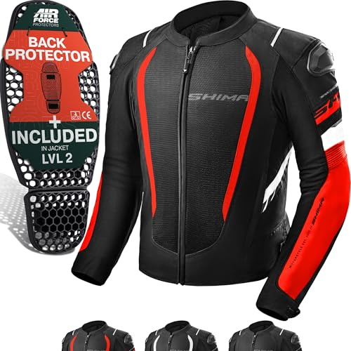 SHIMA MESH PRO Motorbike Jackets for Men AIRFORCE Back Protector Armour Riding Motorcycle Jacket Summer Mesh Bikers Ventilated Lightweight Armoured Bike Textile Motorcycles (Mens, Red, L)