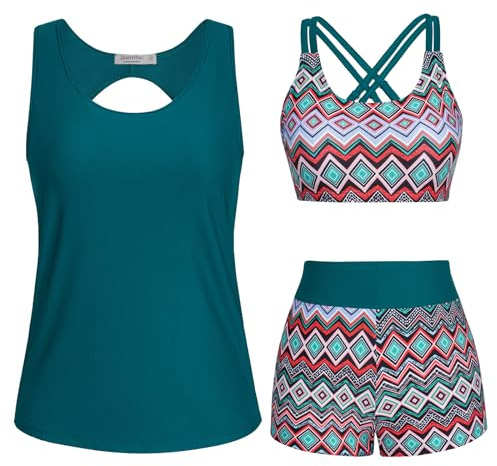 Tankini， 3 Piece Tankini Swimsuit for Women Swimwear Tank Top with Bikini Top Boyshort Set