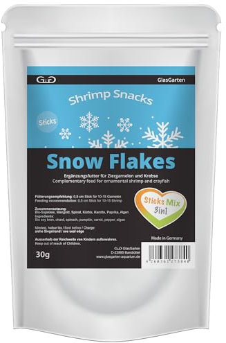 GlasGarten Shrimp Snacks Snow Flakes 3in1 | 30g – Nuggets schnell zu kleinen Flocken zerfallend, mit verschiedenen Geschmacksrichtungen, reich an Vitaminen, Aminosäuren & Ballaststoffen