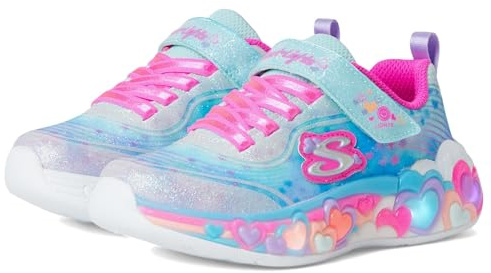 Skechers Girl's Eternal Heart Lights Casual Shoes, Light Blue Sparkle Mesh/Multi Trim, 12.5 UK