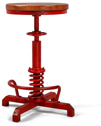 BOKKOLIK Tabouret de bar industriel de 61 à 71,1 cm réglable en hauteur - Tabouret de cuisine vintage - Tabouret de guitare - Chaise de petit-déjeuner rustique avec siège pivotant en bois