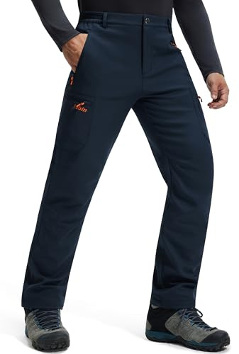 Libin Pantaloni da Neve Uomo Softshell Trekking Impermeabile Invernali Escursionismo Pantaloni Tasca con Cerniera, Navy Blu XXXL
