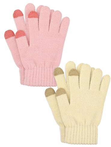 Kiiwah 2 Paires de Gants d'hiver pour Enfants, Chaud Gants Extensibles, Tricotés Gants Enfant Doigts Complets pour Garçons et Filles âgés de 7 à 12 Ans