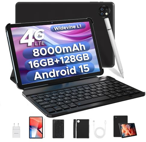DOOGEE T10W Android 15 Tablet 10 Zoll, Tablet mit SIM Card Slot, 16GB RAM +128GB ROM (2TB TF), 8000mAh, HD Display, Tablets mit Tastatur und Stift, Maus, Hülle, 4G LTE/WiFi 5/OTG/Widevine L1/Face ID
