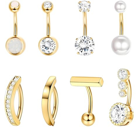 liuchanghe 8Pcs 14G Piercing Nombril Acier, Piercing Corporel pour Femmes
