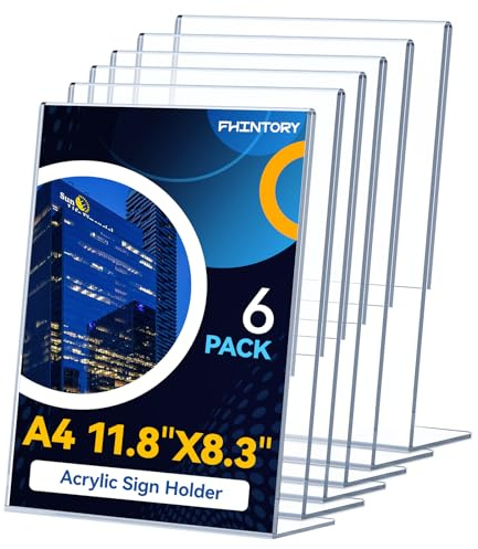 Fhintory Tischaufsteller A4, 6 Stück Acryl Aufsteller Din A4 Transparent, Werbeaufsteller Schräg L Ständer, Tisch Aufsteller für Büro, Geschäft, Restaurant, Hotel