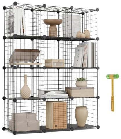 NEWLUX - Estantería Almacenaje Multiuso 12 Cubos (125x94,5x31,5 cm), Hasta 120Kg Capacidad. Estantería Metálica de Hierro Modular | Zapatero o Armario Abierto, Negro
