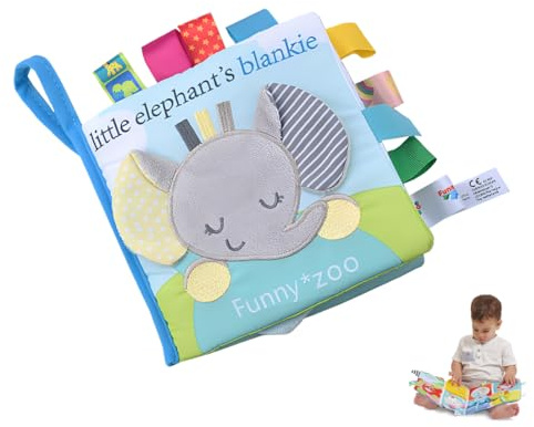 ZORVYN 1 Pcs Libro de Tela para Bebé con Espejo - Libro Sensorial Interactivo, Juguete de Tela con Texturas y Sonidos, Libros para Bebés de 0 a 6 Meses, Regalo para Recién Nacidos (Elefantes)