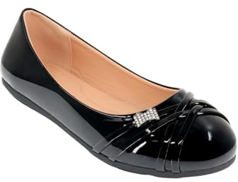 Chums Ladies Dr. Lightfoot EE Fit Diamante Trim Ballerina Shoe, Comfort Slip-On Dress Shoes with Padded Insole Black 8