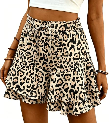 ABYOVRT Short Femme Eté Jupe-Culotte Taille Haute Short Court Elégant à Volants Fluide Pantalon Court de Plage Casual pour Vacances,S-XXL