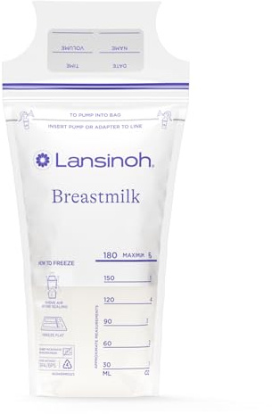 Lansinoh Bolsas de almacenamiento de leche materna, paquete económico de 200 unidades, artículos esenciales para bebés, bolsas de leche materna de congelación y descongelación rápida para alimentar